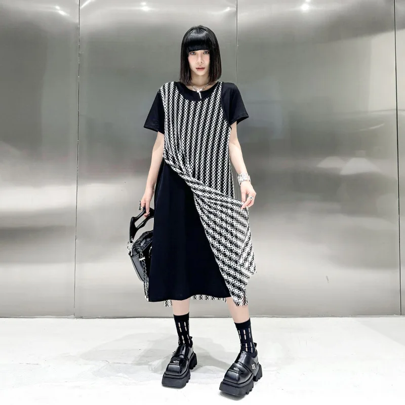 Tannt Frauen Kleid Asymmetrie Patchwork Gefälschte Zwei-stück Beiläufige Lange Kleider Unregelmäßige Farbe Passenden Lose Sommer Frauen Kleider