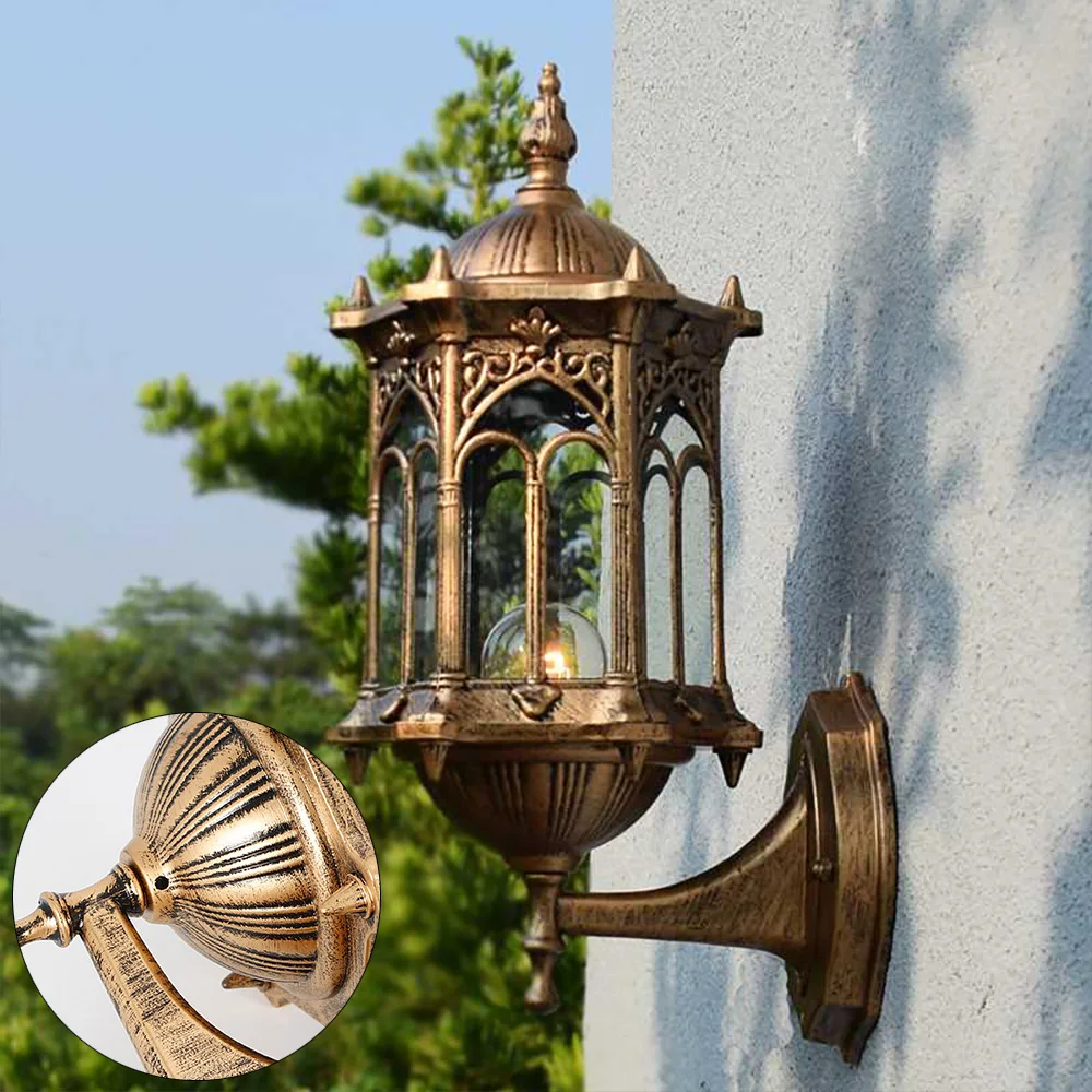 Antique Exterior Wall Light Fixture Aluminum Glass Lantern Outdoor Garden Lamp Porch Light Outdoor