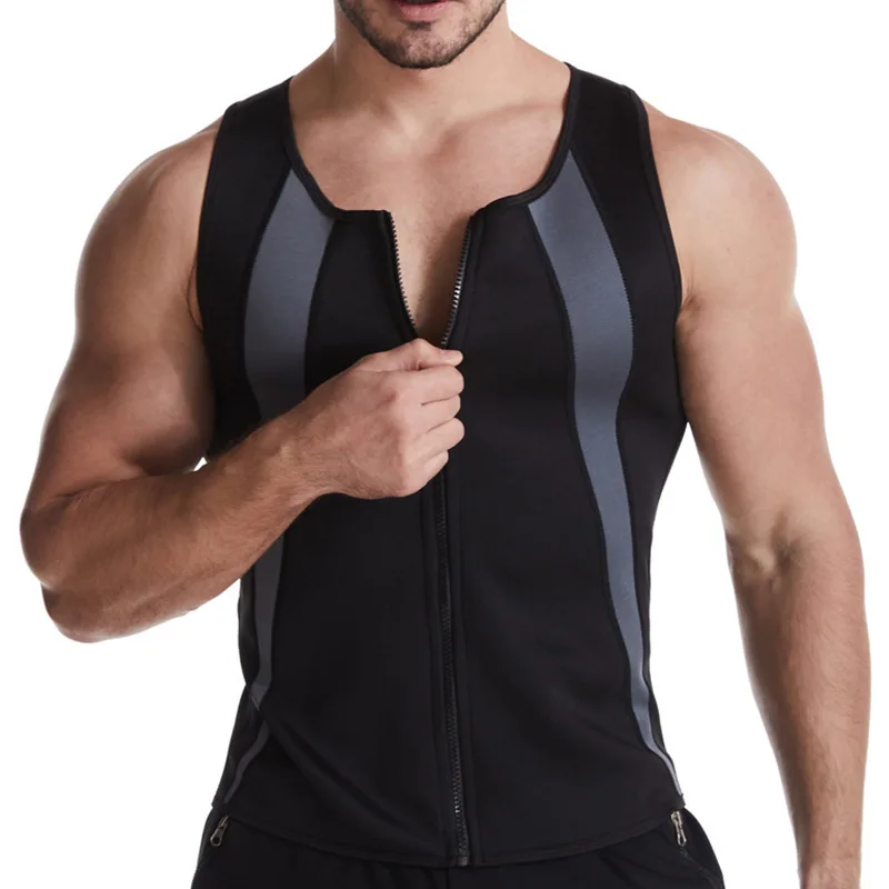 Men's Body Shaper Slimming Tummy Compression Tank Top Slim Neoprene Shapewear Zip Waist Trainer Vest for Man Weight Loss