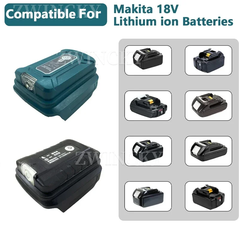 Battery Adapter For Makita Dewalt 20V 18V Li-ion Battery Dual USB Output Ports Converter Power Bank Phone Charger With LED Light