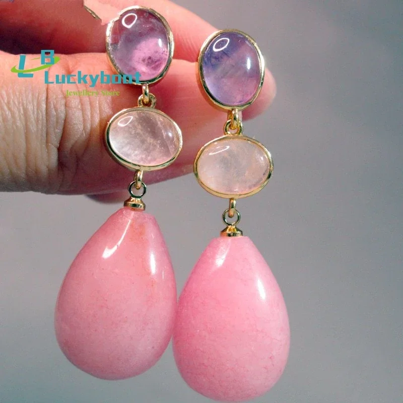 

Red/blueTurquoise Quartz Jade Pink Aventurine Natural stones Earrings with 925 silver Needle women Jewelry 2025 Trend