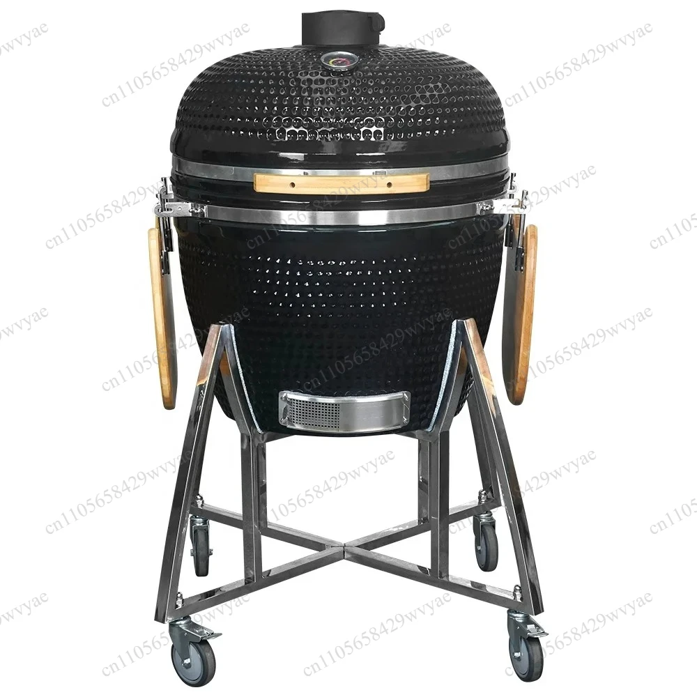Modern Green Ceramic Shaped Grill Steel Frame Outdoor BBQ Grill