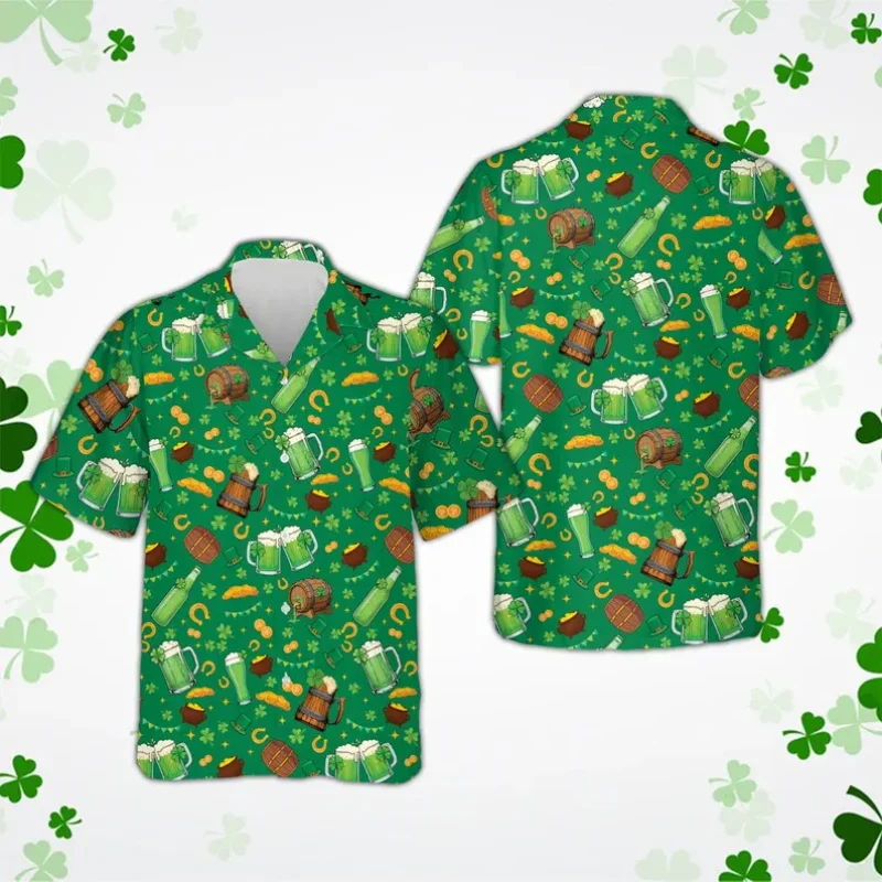 

Funny St Patrick Drinking Hawaiian Shirt Shamrock Beer Lover St Patrick Button Shirt Irish Holiday Shirts St Patty's Day Gift