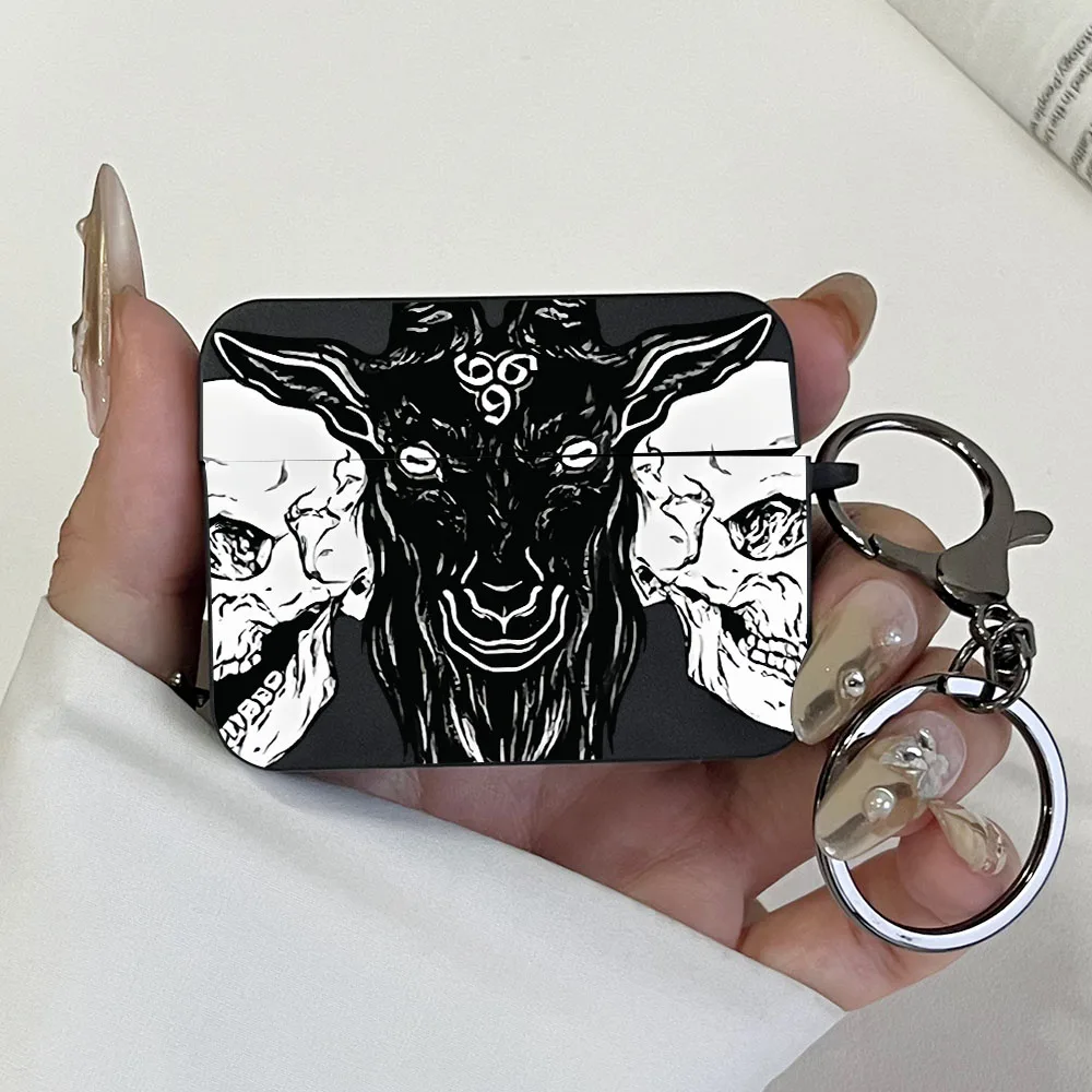 غطاء سماعة أذن مربع أسود بنمط رعب على شكل جمجمة لأجهزة Apple AirPods Pro3/Pro2/Pro حافظة واقية مضادة للصدمات لأجهزة AirPods 1/2/3/4