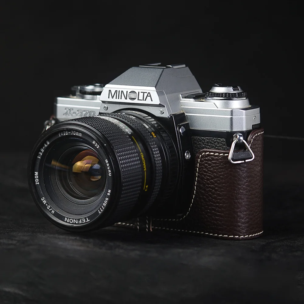 Para Minolta X370 funda hecha a mano media funda de cuero para cámara media funda para cámara bolsa de cuero genuino X370 funda con correa para cámara