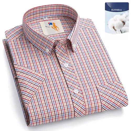 Plus Size 9XL 100% Cotton Thin Summer Short Sleeve Shirts for Men Slim Fit Formal Casual Plain Shirt Soft Plaid Hawaiian Clothes - Image 7