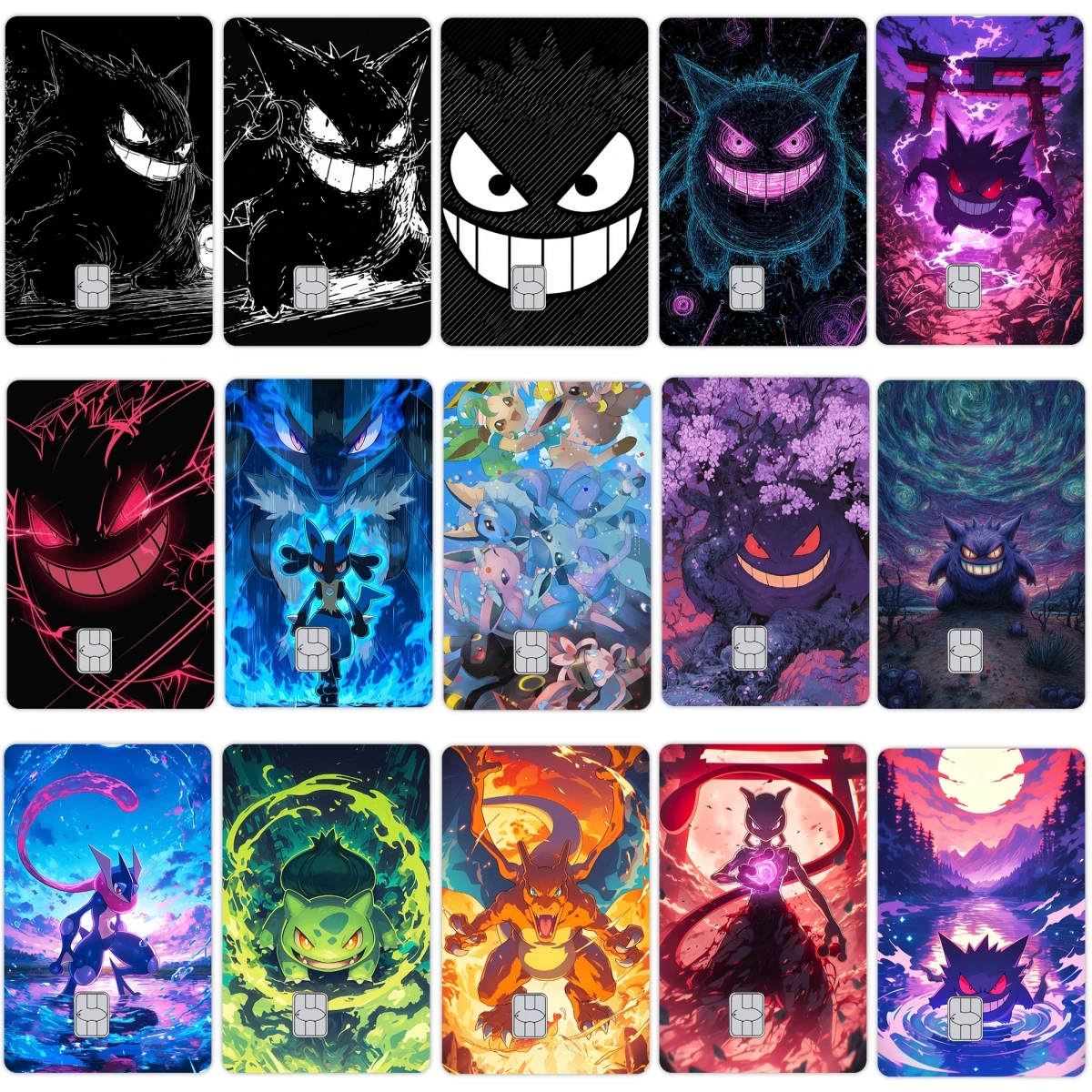 

Наклейки-скины для кредитных карт с аниме-персонажами Генгар, Бульбазавр, Сквиртл, для VISA, банковских и транспортных карт, на лицевую сторону, из ПВХ-пленки