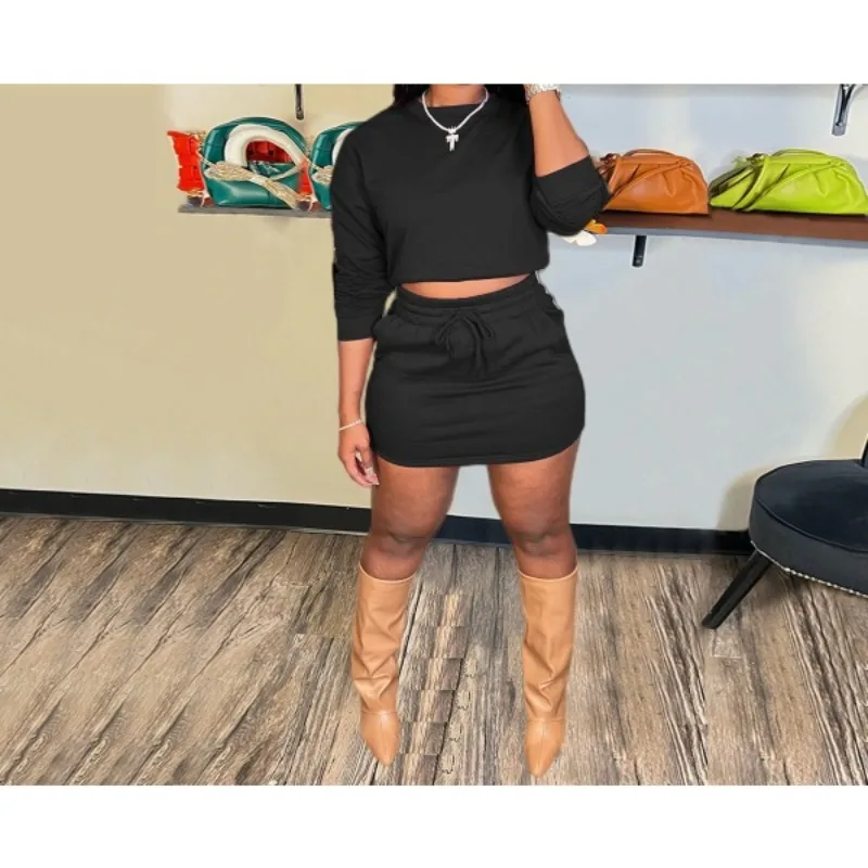 

Two Piece Outfits Woman Streetwear 2025 Summer New Casual Solid Color Long Sleeve Crop Tops and Drawstring Shorts Suit Female