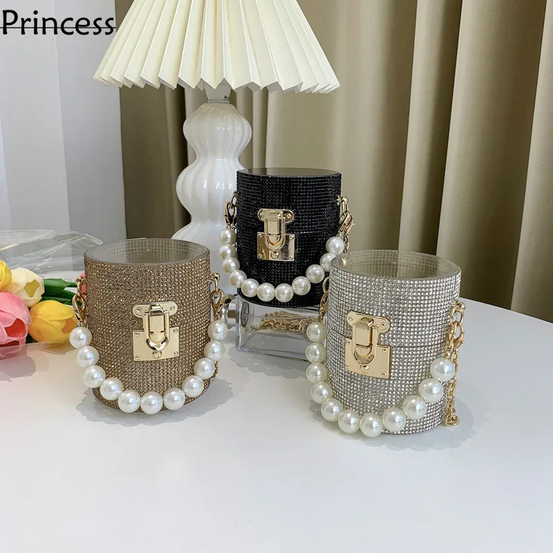 Acrylic Diamond Mouth Red Women\'s 2024 New Pearl Handbag for women Chain Strap Bag