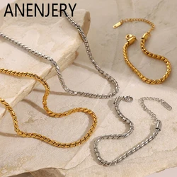 ANENJERY 316L Stainless Steel S-shape 3mm Necklace Bracelet For Women Men Personality Punk Fashion Jewelry Set Gifts Wholesale