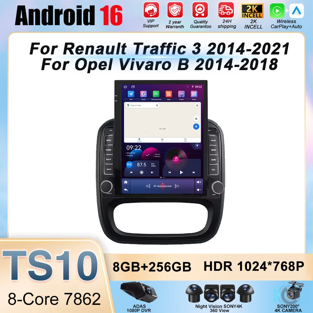 Android 16 Auto Car Radio For Renault Traffic 3 2014-2021 For Opel Vivaro B 2014-2018 Multimedia Video Player Navigation GPS DSP