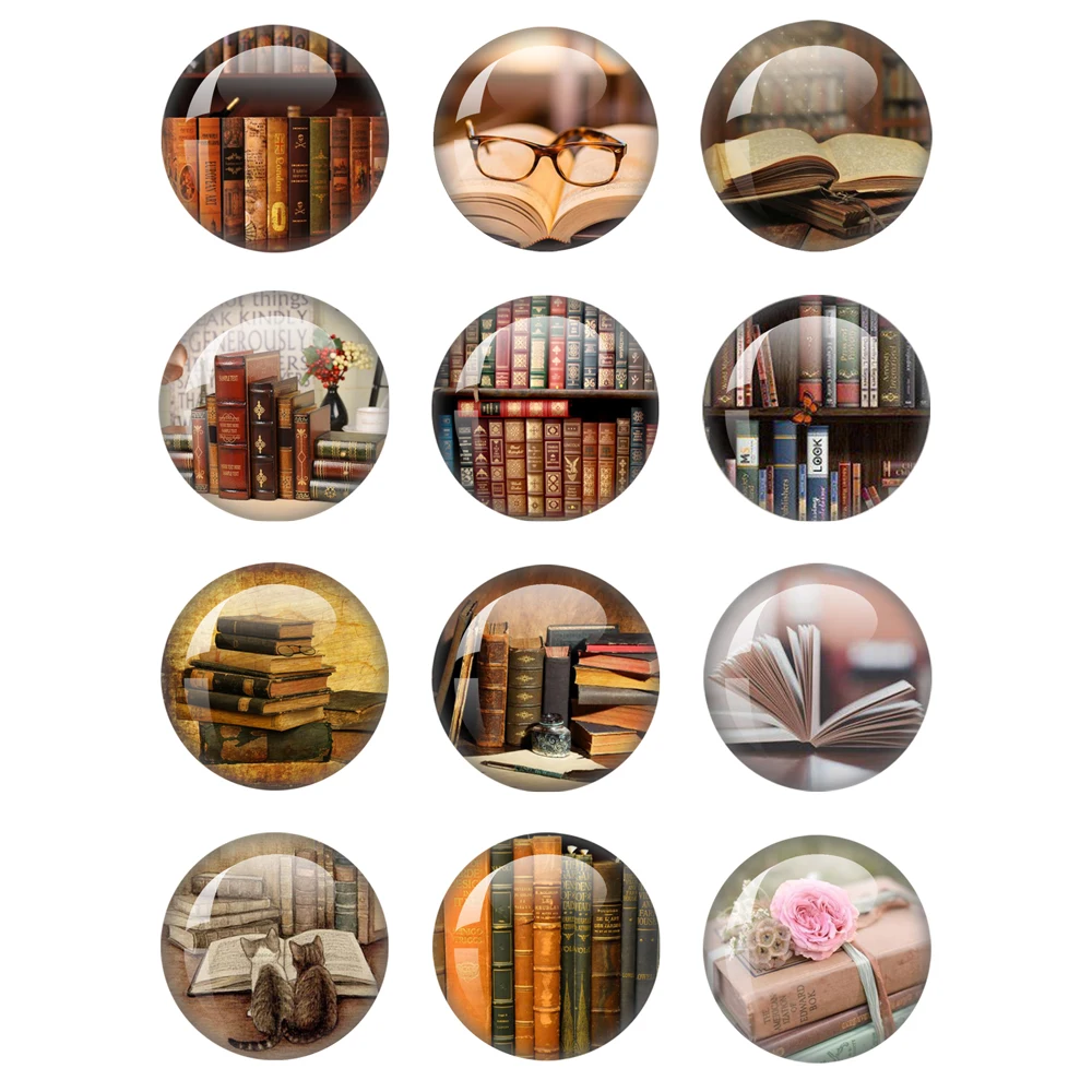 

Retro Book Mix 12mm-40mm Round Glass Photo Cabochon Flat Back Making Findings Jewelry Making