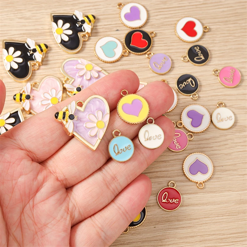 10pcs Cute Mix Colorful Enamel Love Heart Charms for Earrings Pendants Necklaces Bracelets DIY Crafts Jewelry Making Accessories