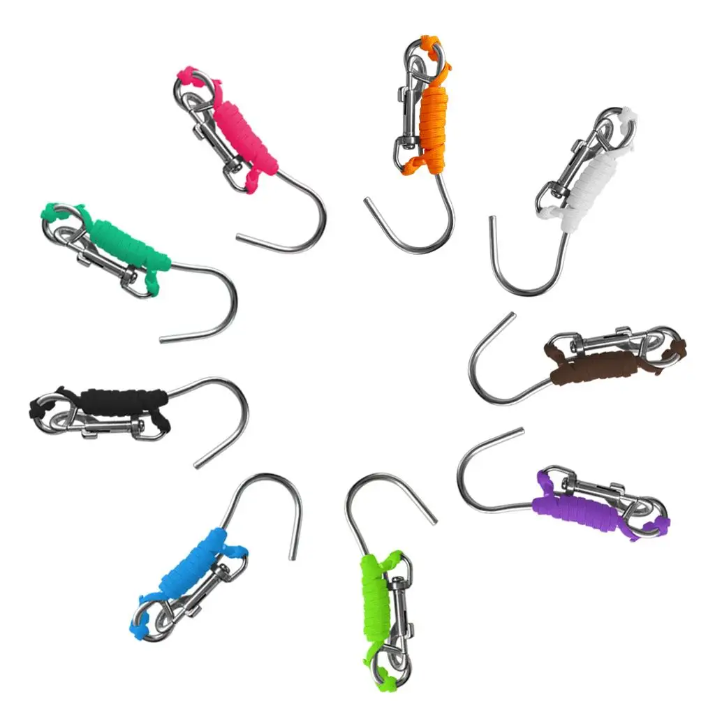 Single Hook Scuba Diving Accessory Reef Anchor with Nylon Rope and Bolt Snap Clip for Underwater Bracket Drift Diving