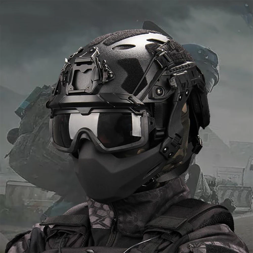 

Tactical Airsoft Helmet Set with Headset Mask NVG Model Battery Pouch Signal Lights For CS Paintball Shooting Wild Role Play