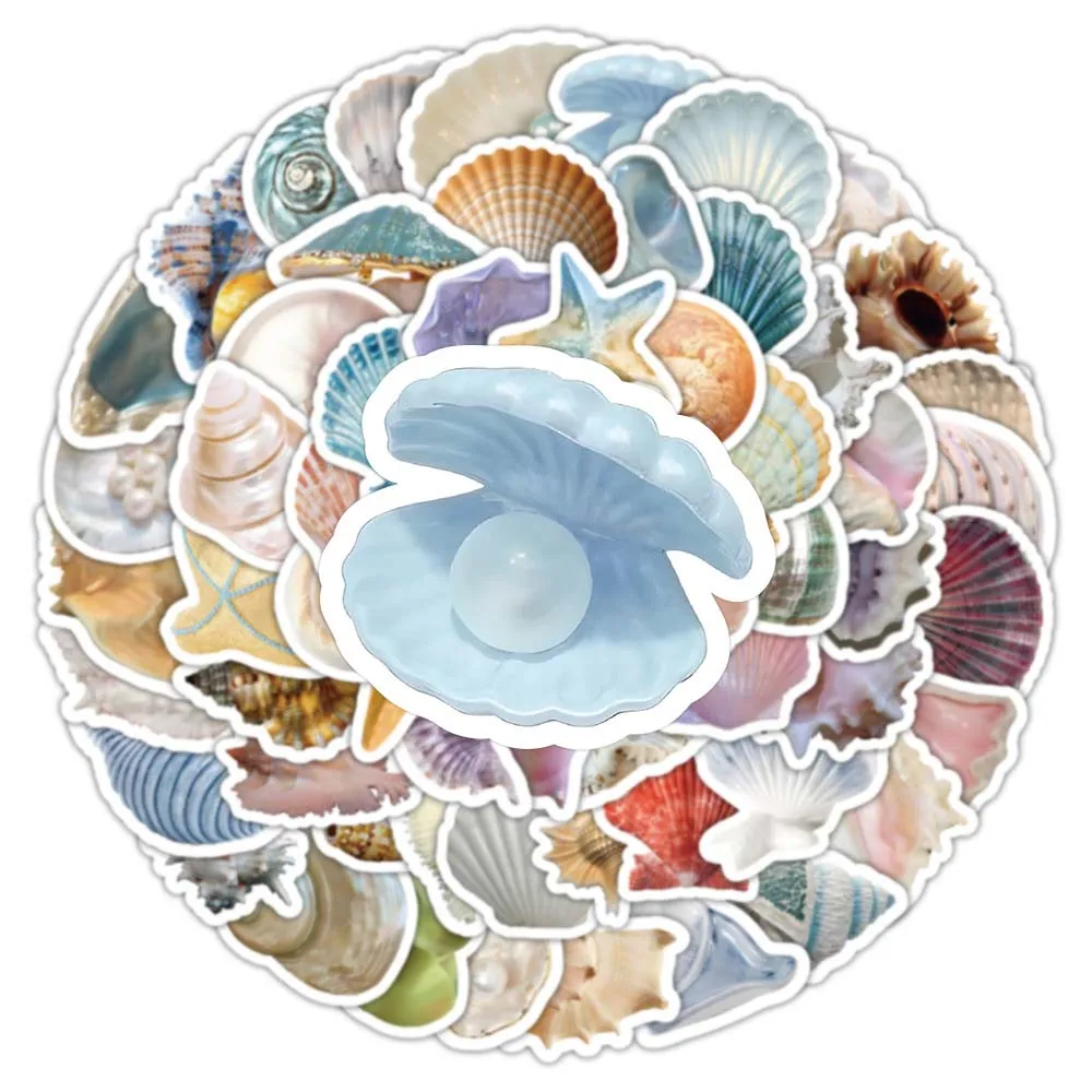 103Sheets Conch Star Ocean Shell Stickers Sea Jellyfish Starfish Ocean Shell Decals Waterproof PVC Adhesive