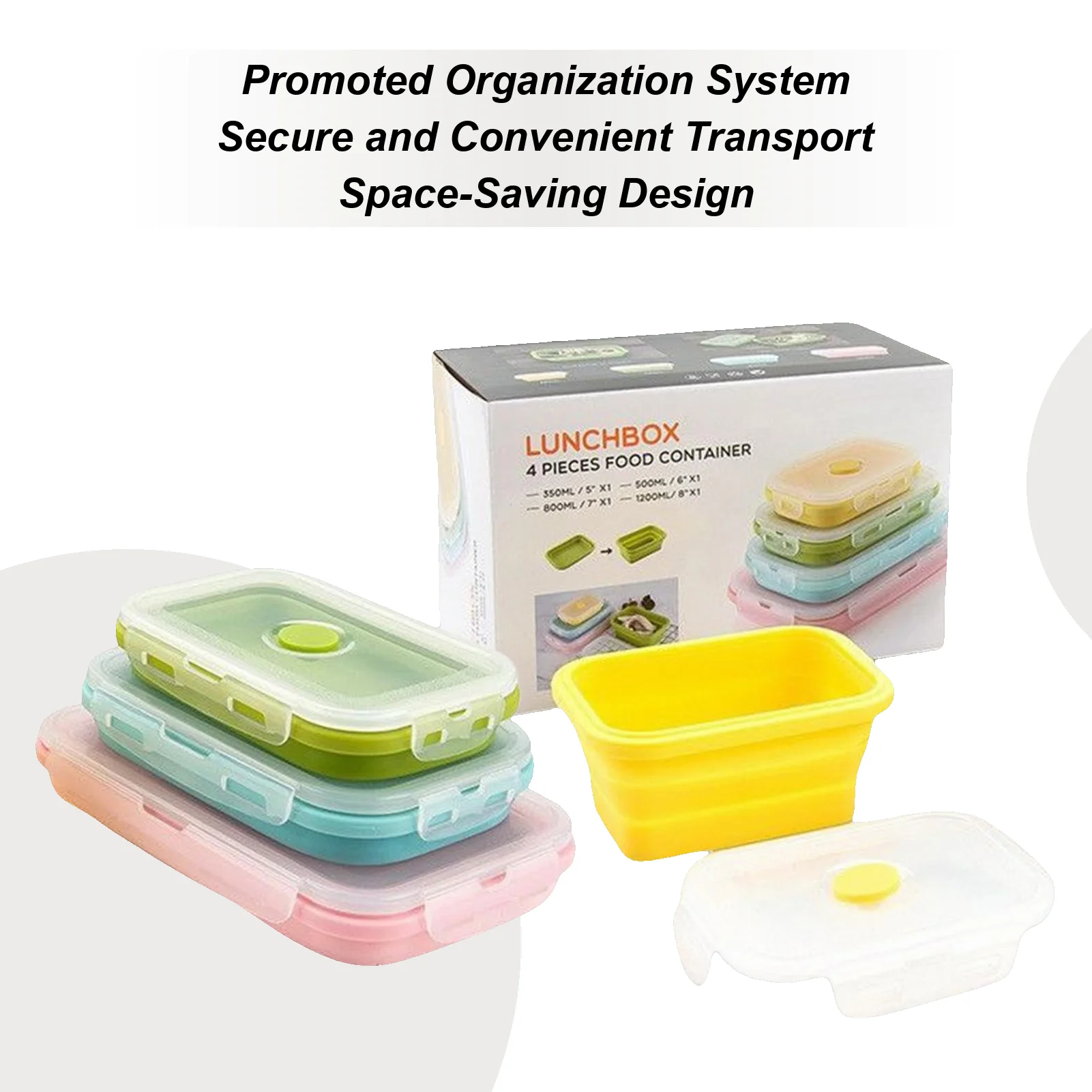 

Silicone Containers For Food 4 Pieces Foldable Food Containers Leakproof Odor-Resistant Reusable Stackable Organizer For Adult