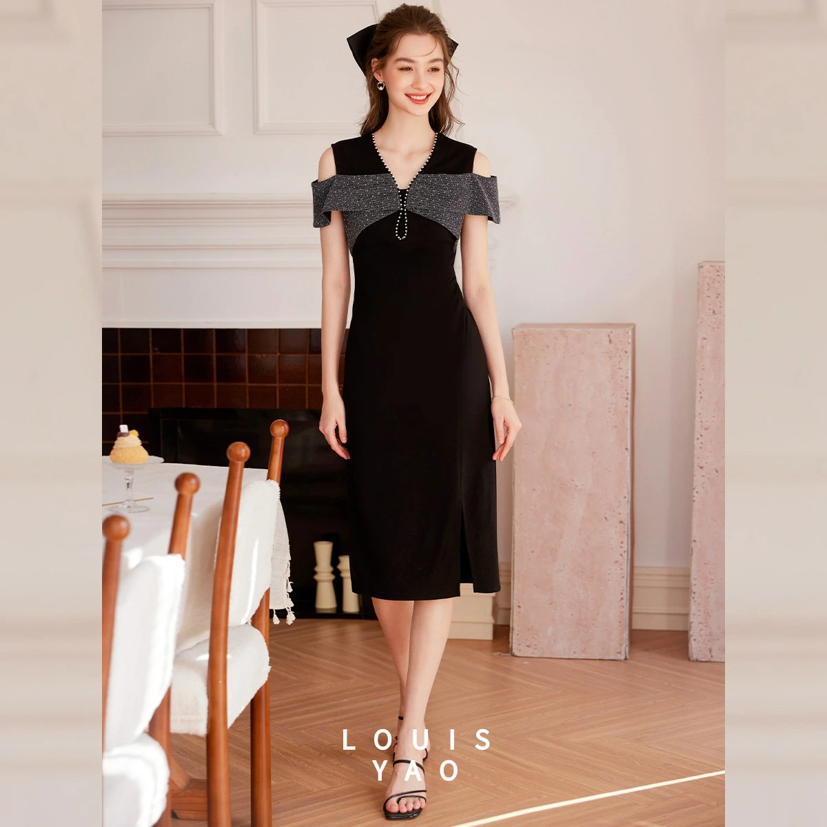 

Платье LOUISYAO Slim черное женское 2025 летнее, микроэластичное, с боковой молнией, дизайнерское, миди, для вечеринок