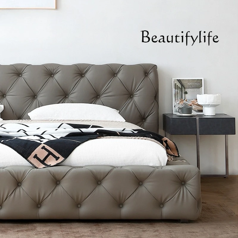 

Italian minimalist leather cloth bedside table solid wood designer high-end bedroom bedside table light luxury