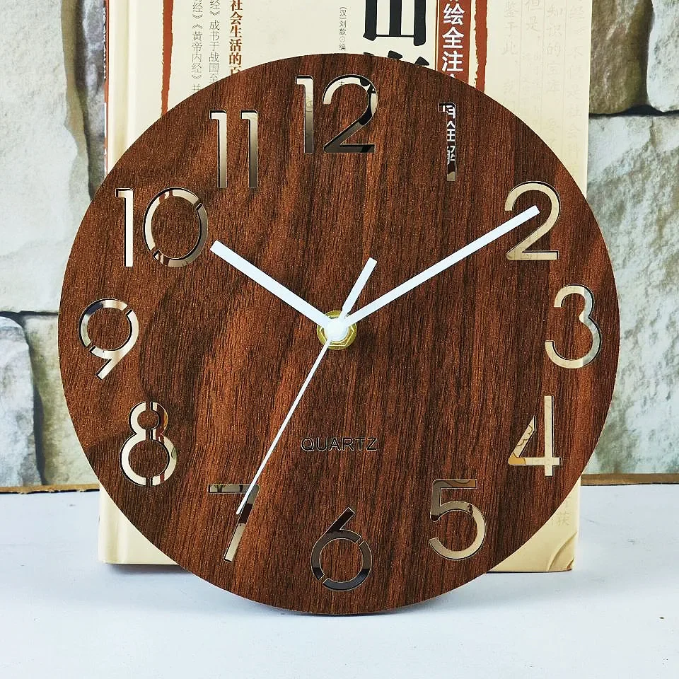 8 Inch / 14 Inch Wooden Hanging Clock Home Decor Wall Clock Modern Design Living Room Decoration Digital Clocks Garden