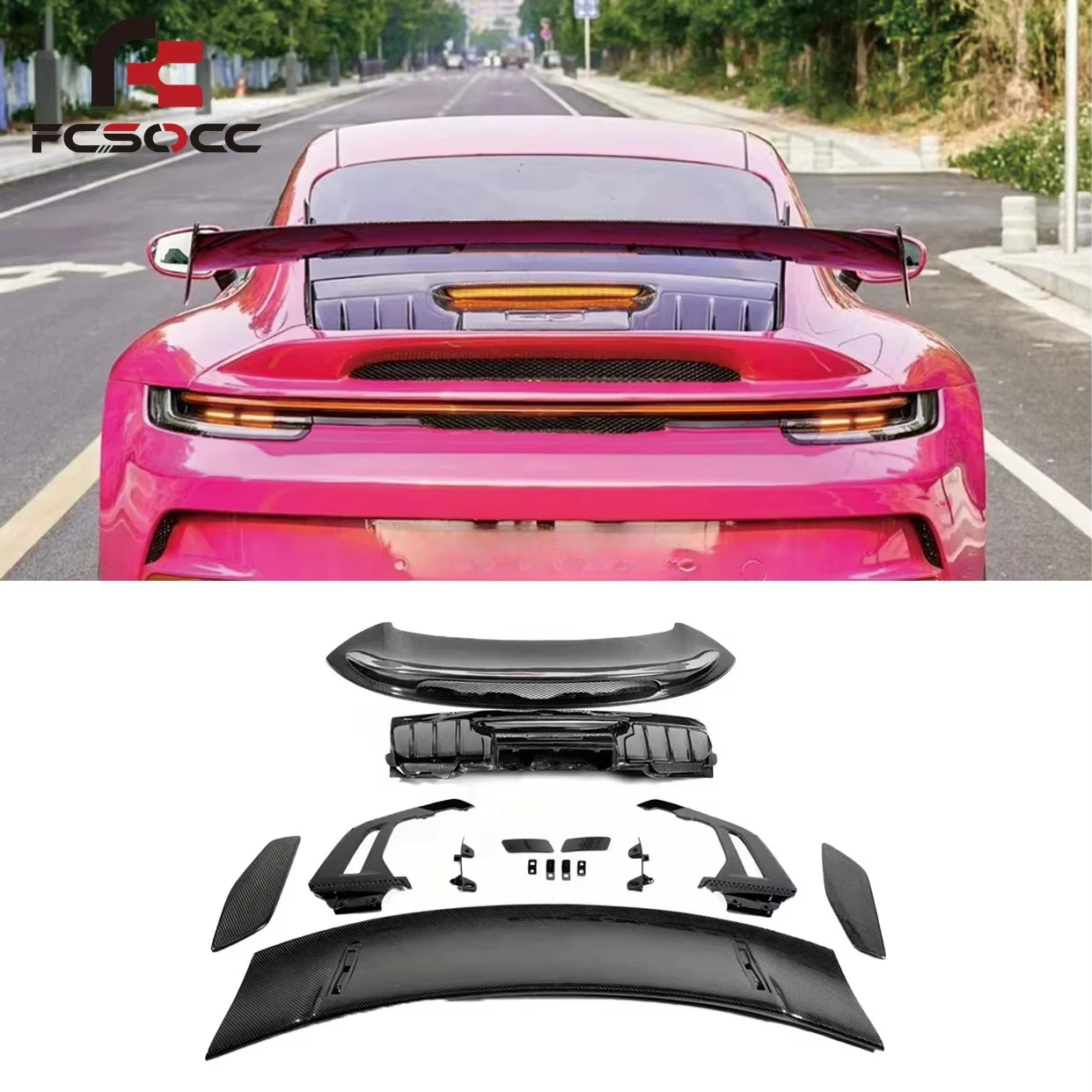 

Высококачественный карбоновый задний спойлер для Porsche 992 GT3 2019+ (комплект обвеса для переднего и заднего бампера)