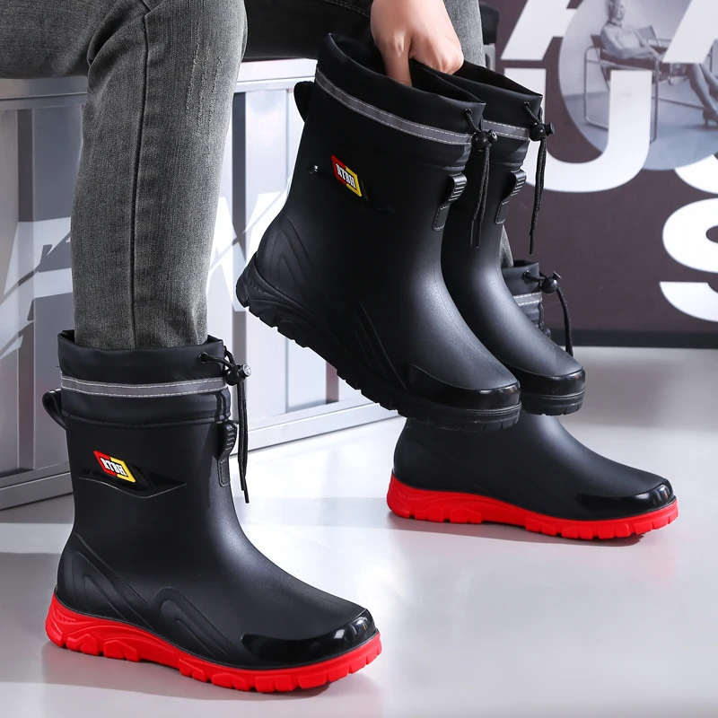 Outdoor-Arbeitsstiefel im Britischen Stil Rutschfeste Wasserdichte Stiefel mit Kordelzug Vielseitige Herren-Regenstiefel für Alle Jahreszeiten – Detail 5