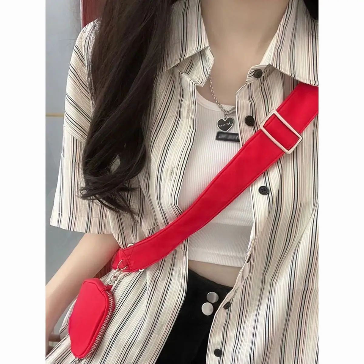 

Short Sleeve Shirts Womens Mesh Splicing Pintuck Slim Fit Shirt Street Hip Hop Grunge Statement Urban Youthful Student Girlish