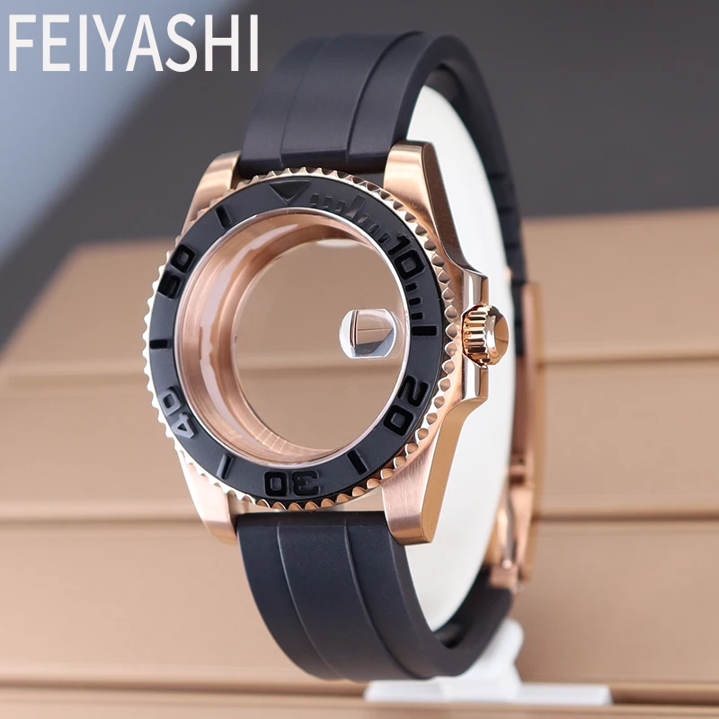 40mm różowe złote etui do zegarka gumowy pasek do Seiko NH34 NH35 NH36 NH38 Miyota 8215 Eta 2824 szafirowe szkło tarcza 28.5mm