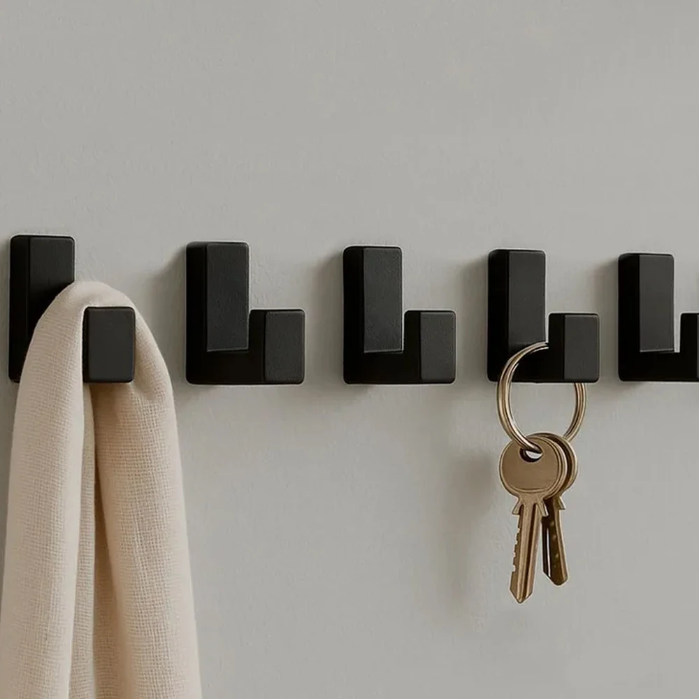Thicken L-shape Coat Hook Wall Mounted Heavy Duty Coat Rack Clothes Hanger With Screws Black Bathroom Metal Hanging Storage Hook