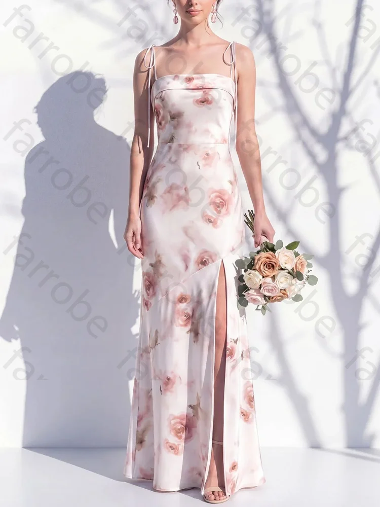 Customized Elegant Spaghetti Straps Sheath Bridesmaid Dresses Sexy Backless Evening Dress Exquisite High Quality Prom Party Gown