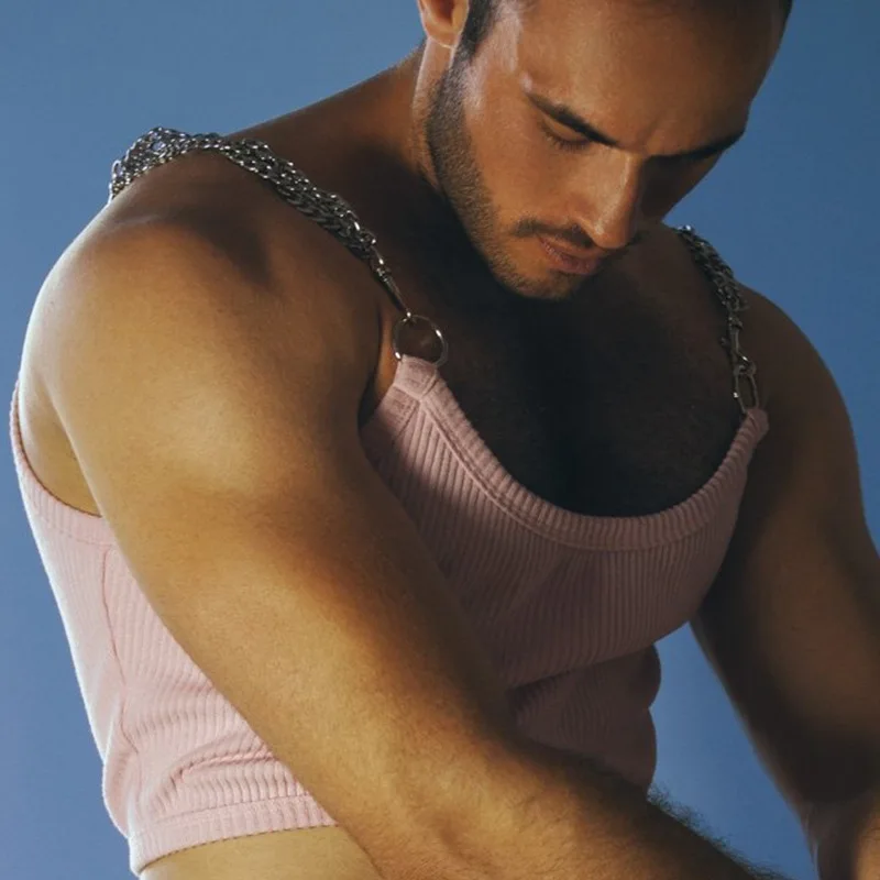 New Stretch Slim T-shirt Fashionable Knitted Solid Color Top Trendy Street Tooling Sling Vest