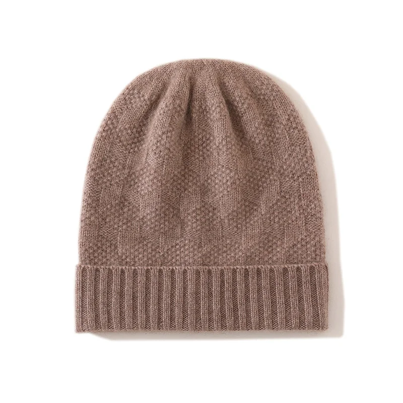 Winter Ladies Pure Cashmere Hat Face Slimming Knitted Cap Warm Headwear Wool Yarn Tassel Cold Hat for Postpartum Women