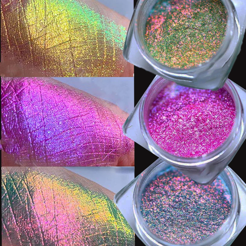 1-2g Multichrome Chameleon Nail Glitter Powder 6-Colors Aurora Chameleon Nail Chrome Powder DIY Iridescent Eye Shadow Dust