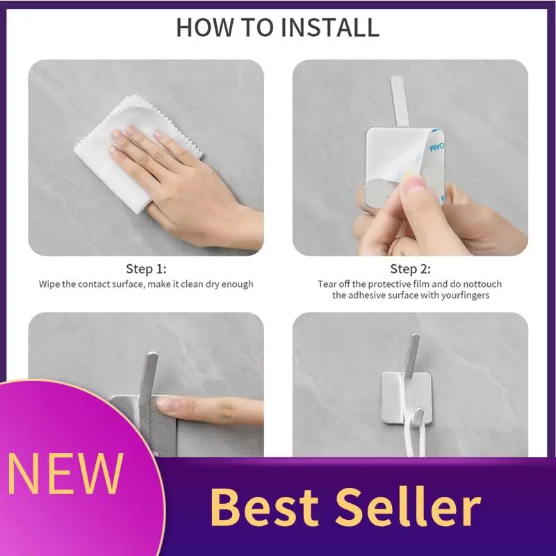 

4Pcs Heavy Duty Adhesive Hooks,Self-Adhesive Hooks 50 Lb Maximum Load For Home Schools And Offices Durable Silver