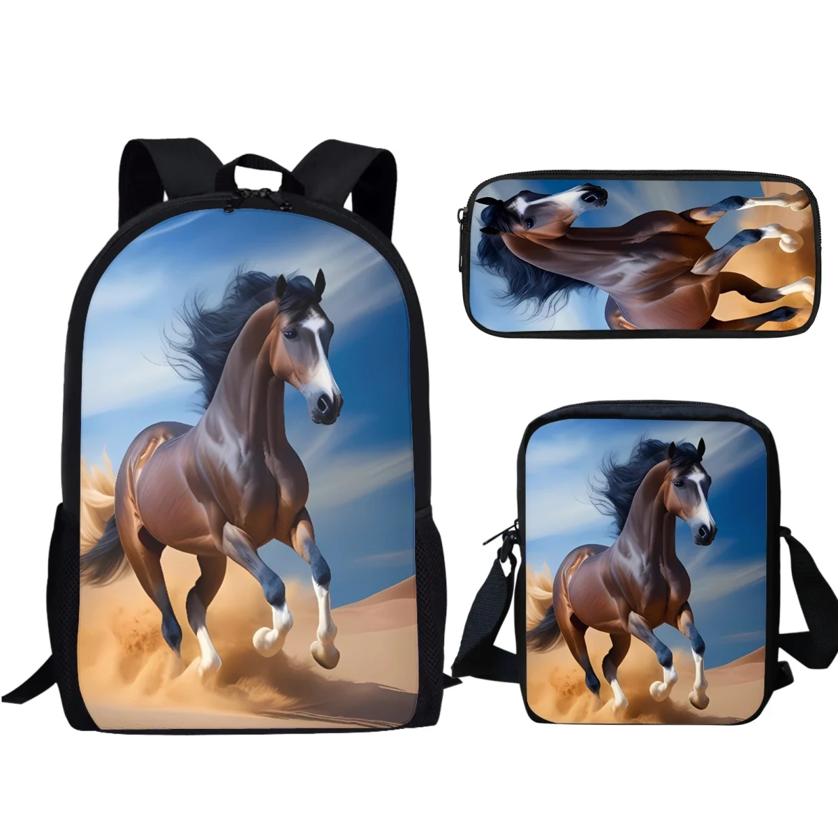 3D Horse Fashion Student Boy School Bag Portable Popular Large Capacity Backpack Animal Lover Gift Bookbags Stationery Organizer