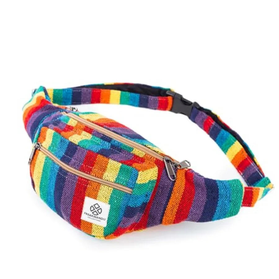 

Freakmandu Eco-Friendly Boho Hippie Style Hemp Fanny Pack Hip Waist Bag for Hiking Running Jogging Beatnik