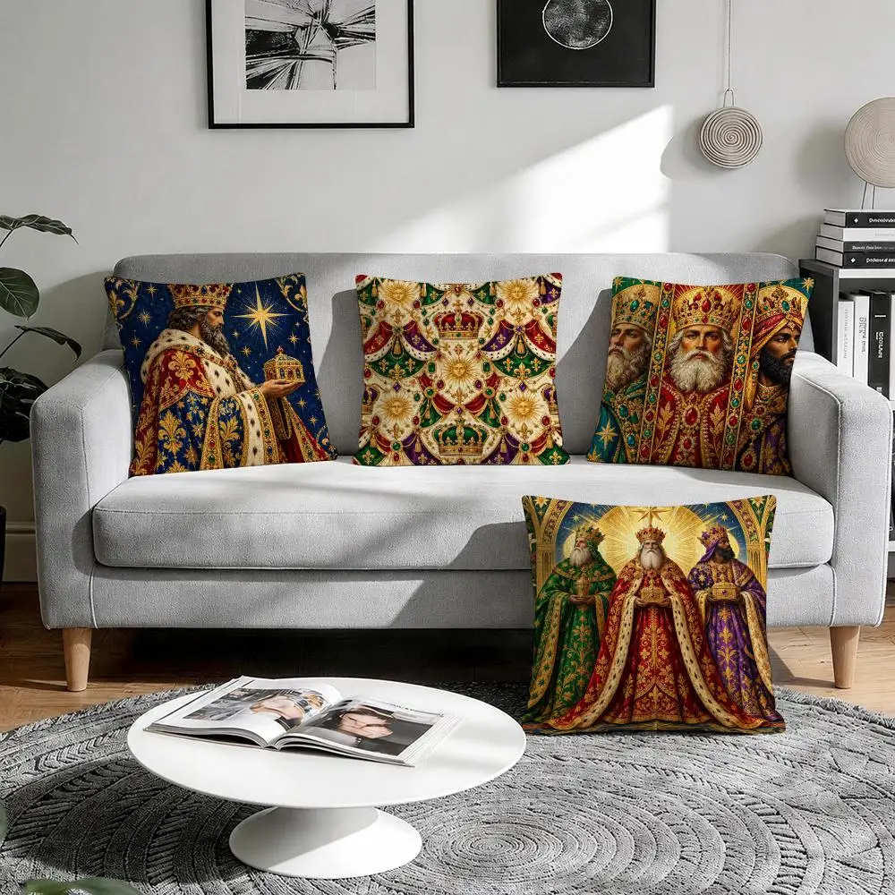 Royal King Cushion Cover 1/4Pcs Linen Throw Pillow Covers Double-Side Print Sofa Couch Living Room Decor