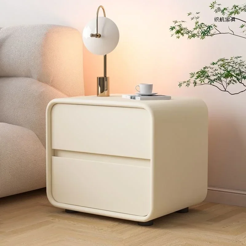 Solid Wood Bedside Table Bedroom Household Minimalist Cream Style High-end Light Luxury Seam Bedside Table Ins Wind Storage Cabi