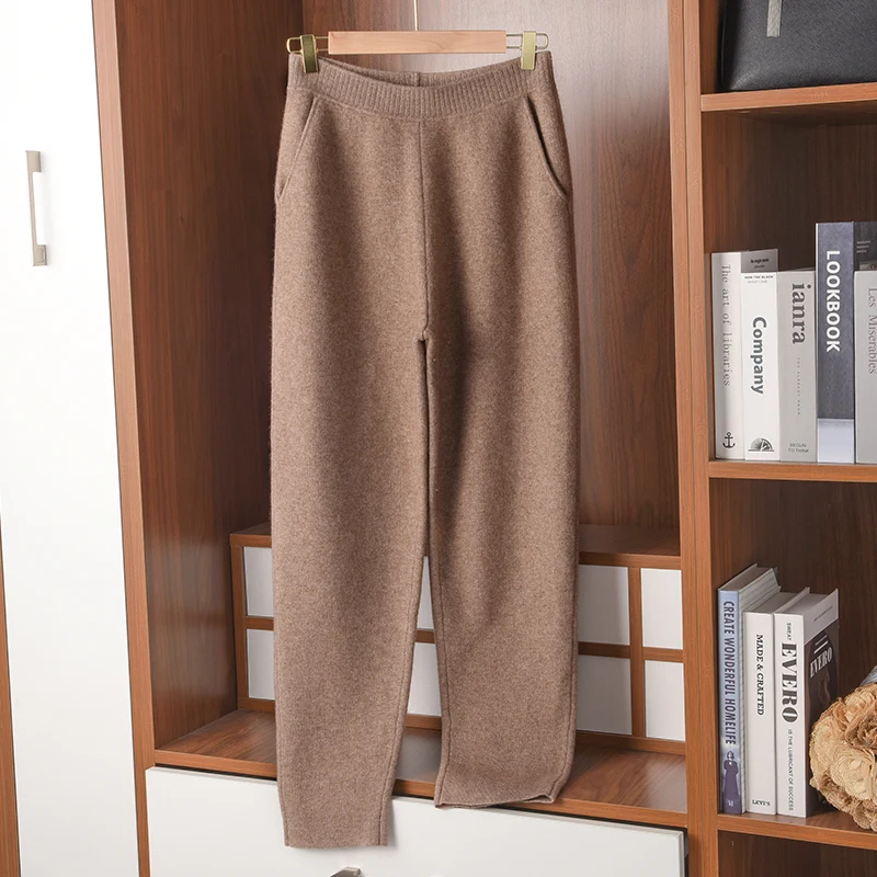 Autumn and winter women's wool pants natural waistline jersey women's trousers 100% wool pocket soft stretch women's pencil pant