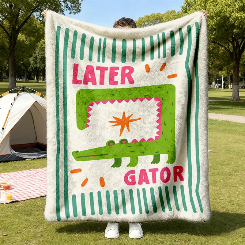 90s Later Alligator Vintage Style ? Warm Blanket, Sarcastic Later Soft Blanket Crocodile Graphic Comfy Bla