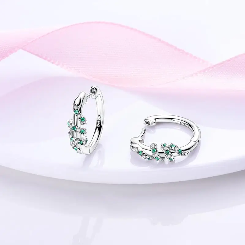 925 Silver Green Series Lucky Grass, Stone Inlaid Ear Buckle Suitable for Women's Wedding, Engagement, Birthday Party Gifts
