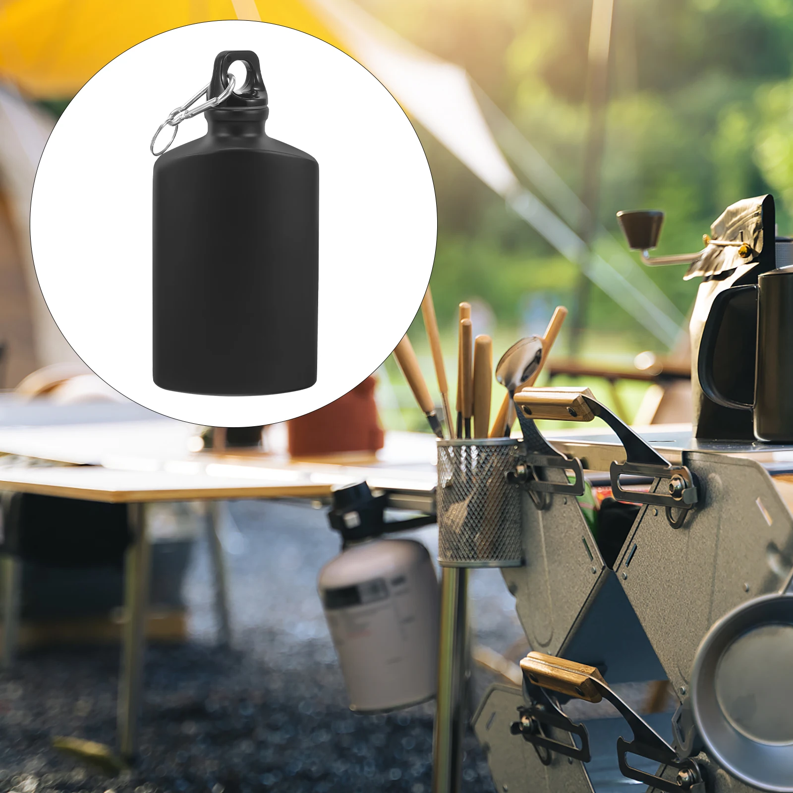 

Portable Water Bottle 500ml Black Aluminum Alloy Leak-proof Camping Hiking Outdoor Supply Canteen Flat Container