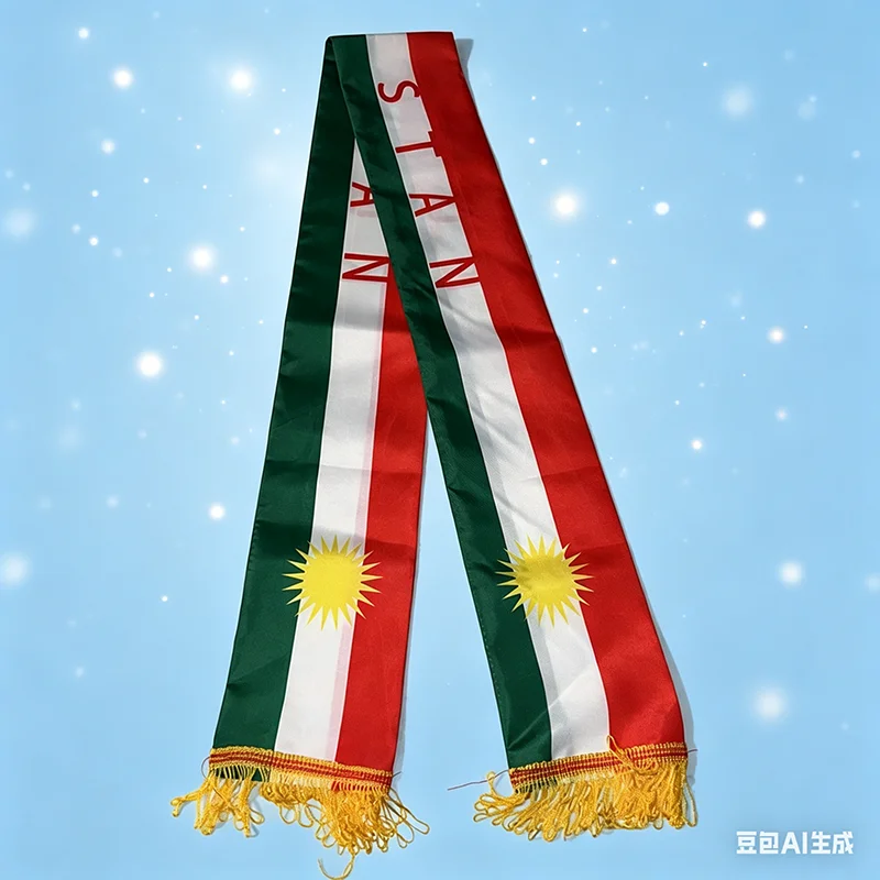 Z-ONE FLAG 13x140cm Kurdish Scarf  Double-sided  Satin  Tassels Suitable for 2026 Football cup, Sports, Events