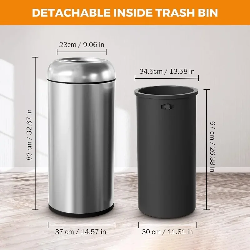 Trash Can Outdoor Indoor Garbage Enclosure with Lid Open Top Inside Cabinet Stainless Steel Industrial Waste Container,Silver