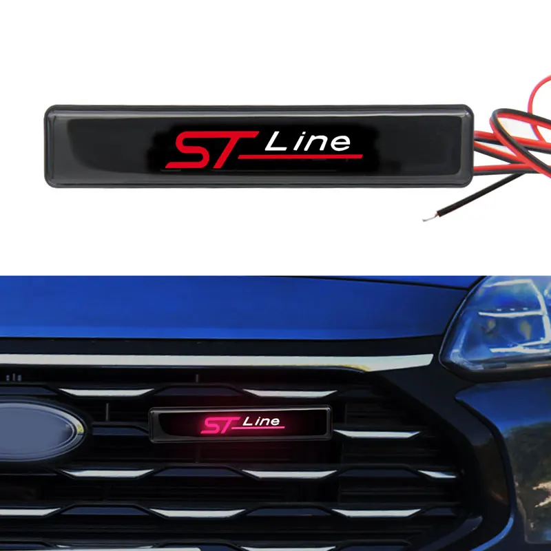 Car Exterior Decor Light LED Front Hood Grille ST Line Emblem Badge Accessories For Ford Kuga Mk2 Mk3 Mk4 Focus Puma Fiesta