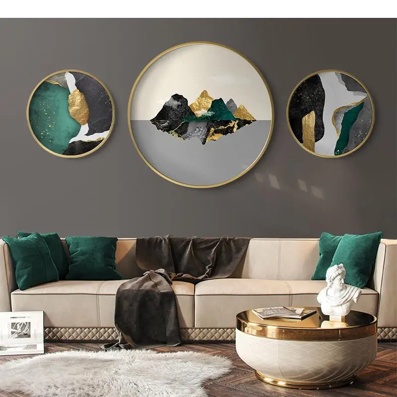 Triptych Inkjet Landscape Decorative Paintings Framed Abstract Paint Crafts Hanging Picture Solid Wood Frame Mural Home Decor