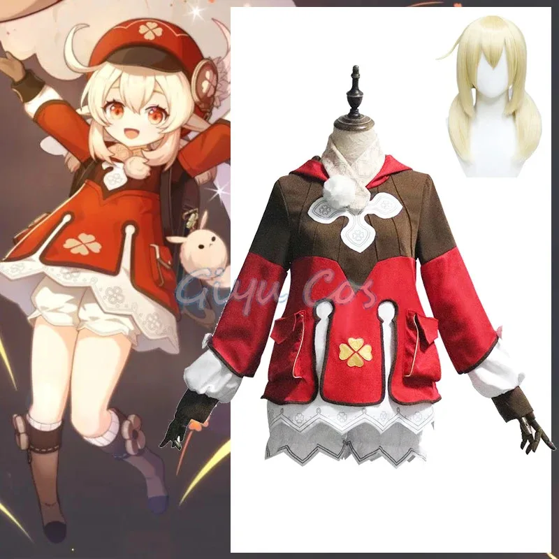 

Genshin Impact Klee Cosplay Costume Uniform Wig Cosplay Anime Chinese Style Halloween Costumes for Kids Girl Women Game Ke Li