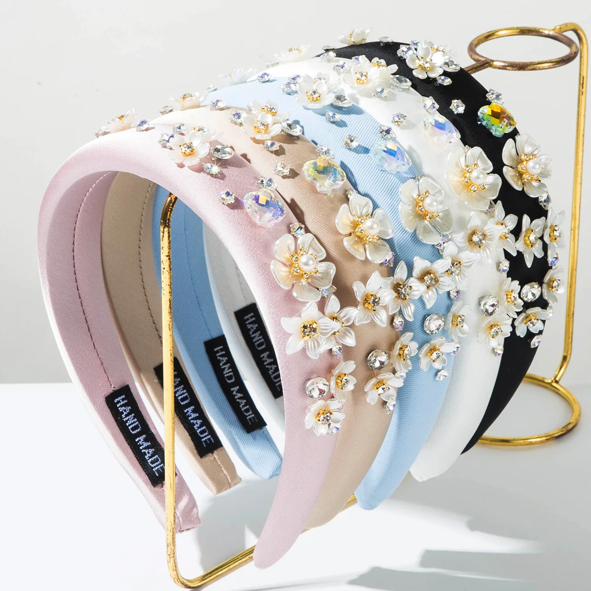 

Korean Version New Heavy White Flowers Hairband Full Diamond Headband for Women Elegant Versatile Wide Hair Accessory