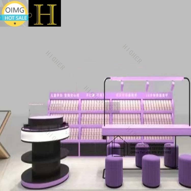 Modern Style Nail Kiosk Showcase Display Stand with LED Lighting MDF Tables and Tempered Glass