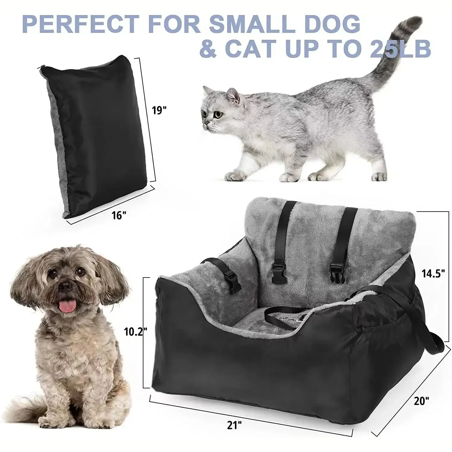 Washable Car Seat for Large and Medium Dogs, Booster, Pet Car Seat, Detachable Dog Bed for Car Back Seat, Pet Travel Carrier Bed